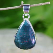 BLD999-Blood Agate Gemstone Handmade Plain Setting Pendant With 925 Sterling Silver